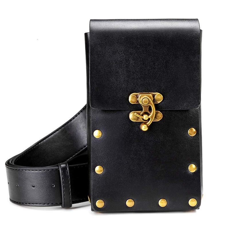 SUMGOGO Belt Pouch Waist Bag Fanny Pack Medieval Vintage Leather Pouch Cellphone Holder Holster Carry Belt Purse Pocket Casual Hiking Festival Renaissance Faire Costume Props Travel Wallet (Black) - Image 1